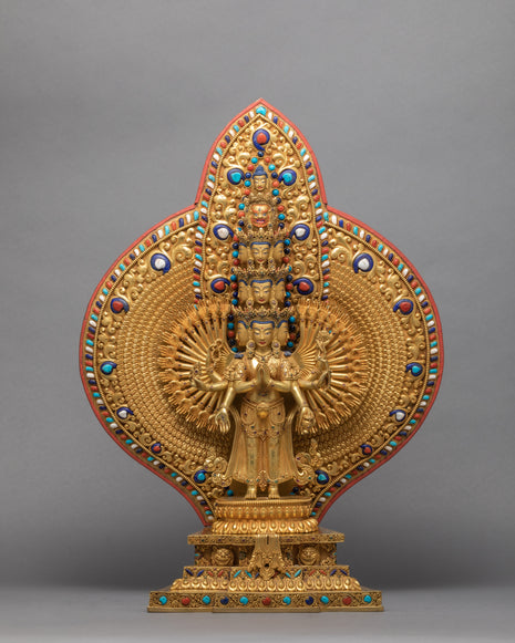 Avalokiteshvara 1000 Arms | Chenrezig Buddha | 24K Gold Hand Carved Statue
