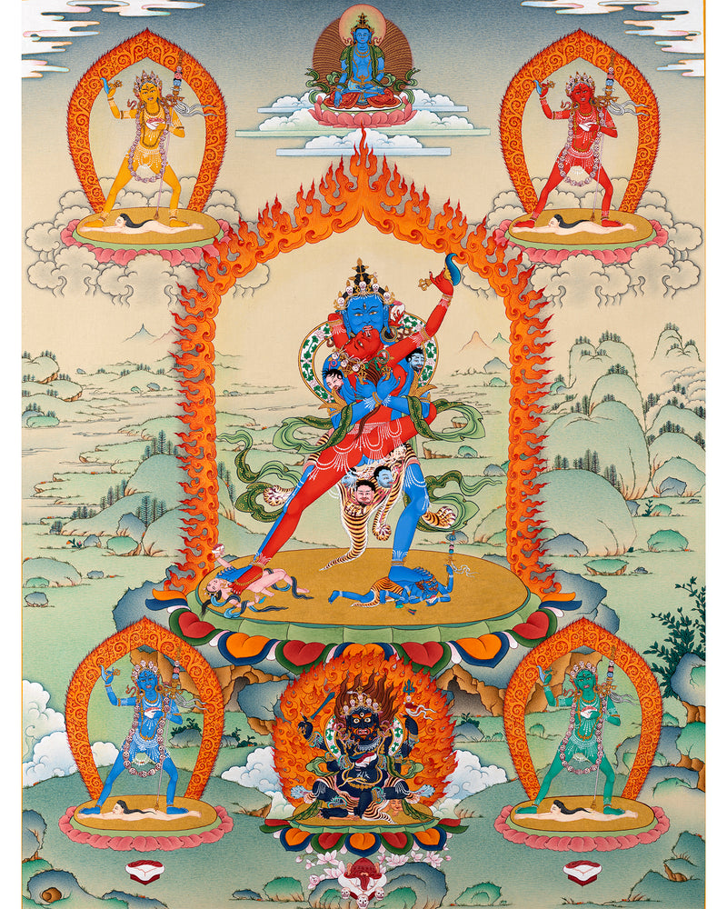 Chakrasamvara And Four Dakini | Tibetan Buddhist Thangka Art