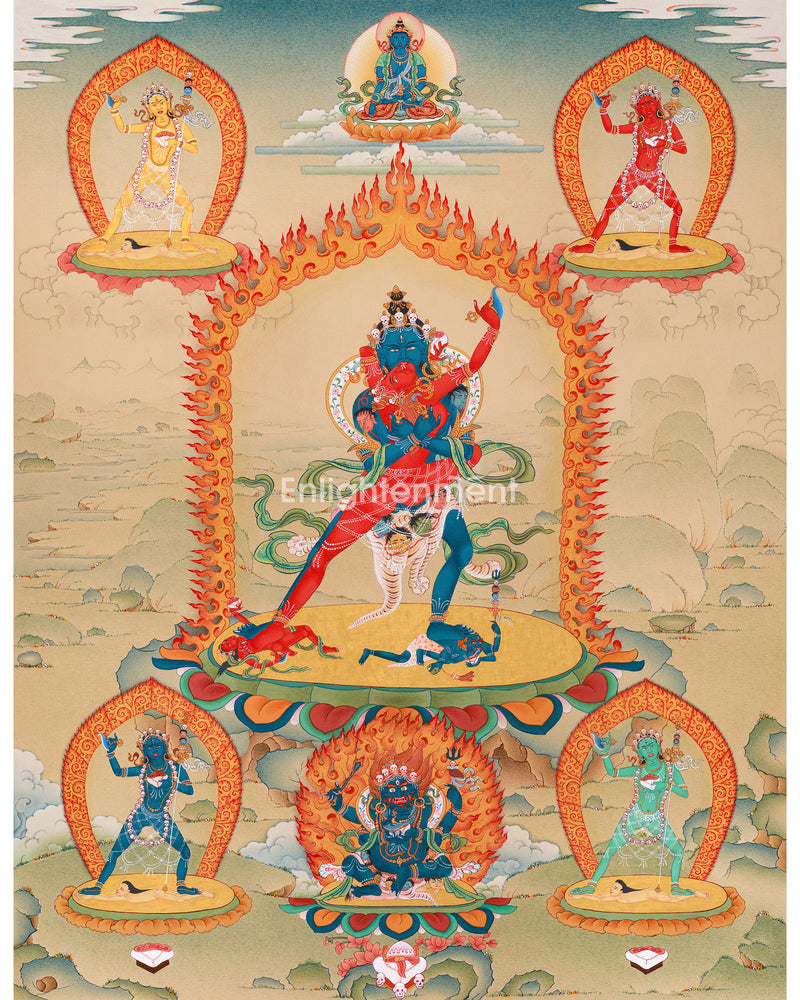 Chakrasamvara and Vajravarahi Yab Yum Thangka | Dakinis, Akshobhya, Sakya Mahakala Spiritual Artwork