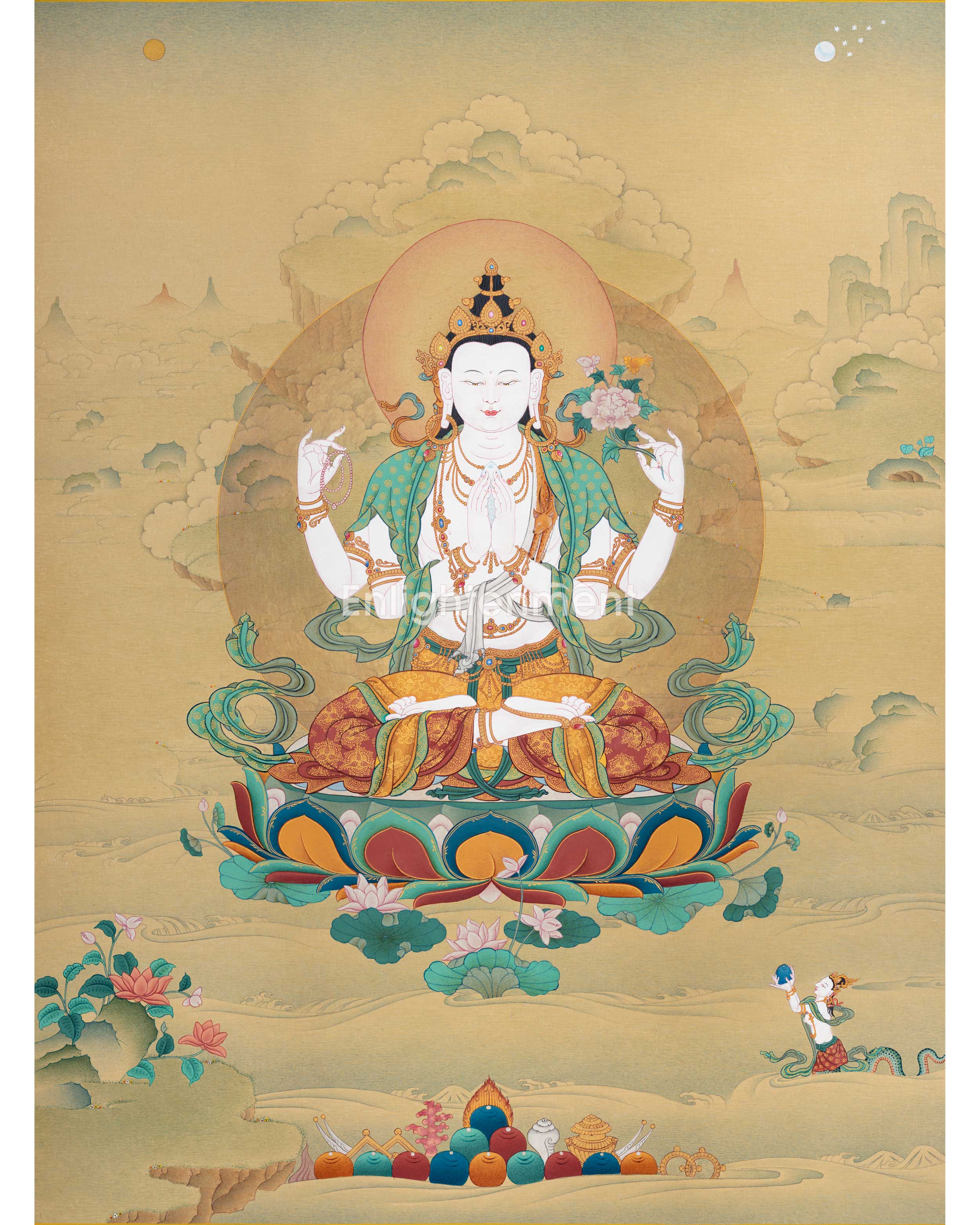 Chenrezig Avalokiteshvara Thangka | Traditional Karma Gadri Style