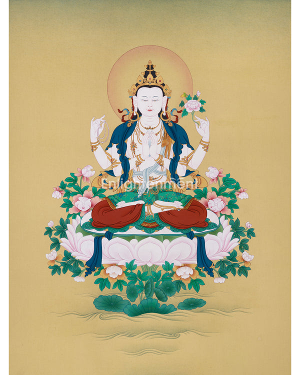 Om Mani Padme Hum Avalokiteshvara Thangka | Traditional Tibetan Depiction of Compassion