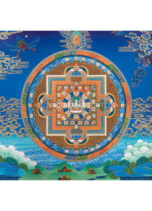 Chenresig Mandala Thangka Print | Traditional Tibetan Mandala Artwork | Meditation Art