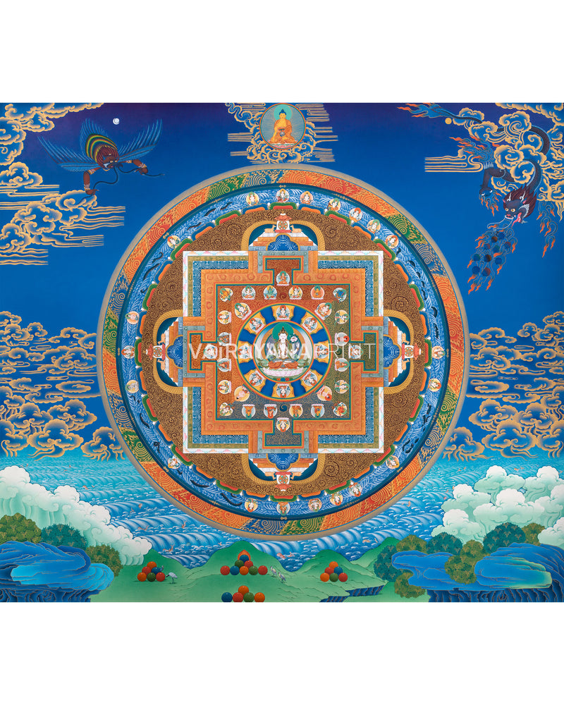 Chenresig Mandala Thangka Print | Traditional Tibetan Mandala Artwork | Meditation Art