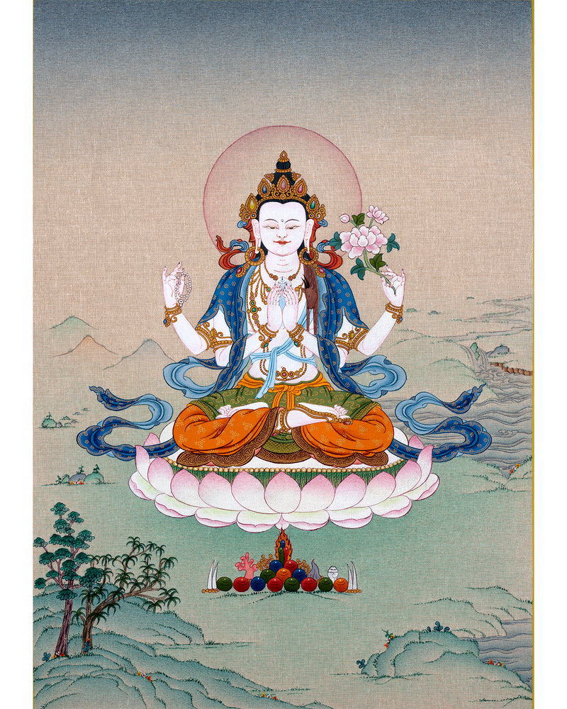 Avalokiteshvara | Chenrezig Buddha Hand-Painted Thangka