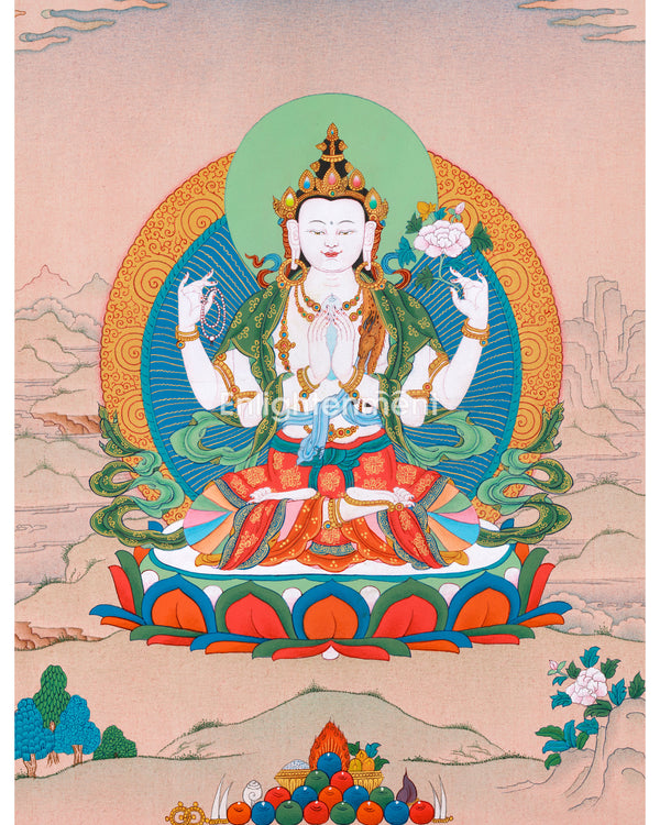 Four Arm Chenrezig Thangka | Tibetan Buddhist Art