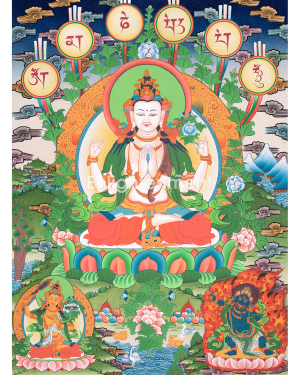 Handpainted Chenresig Thangka