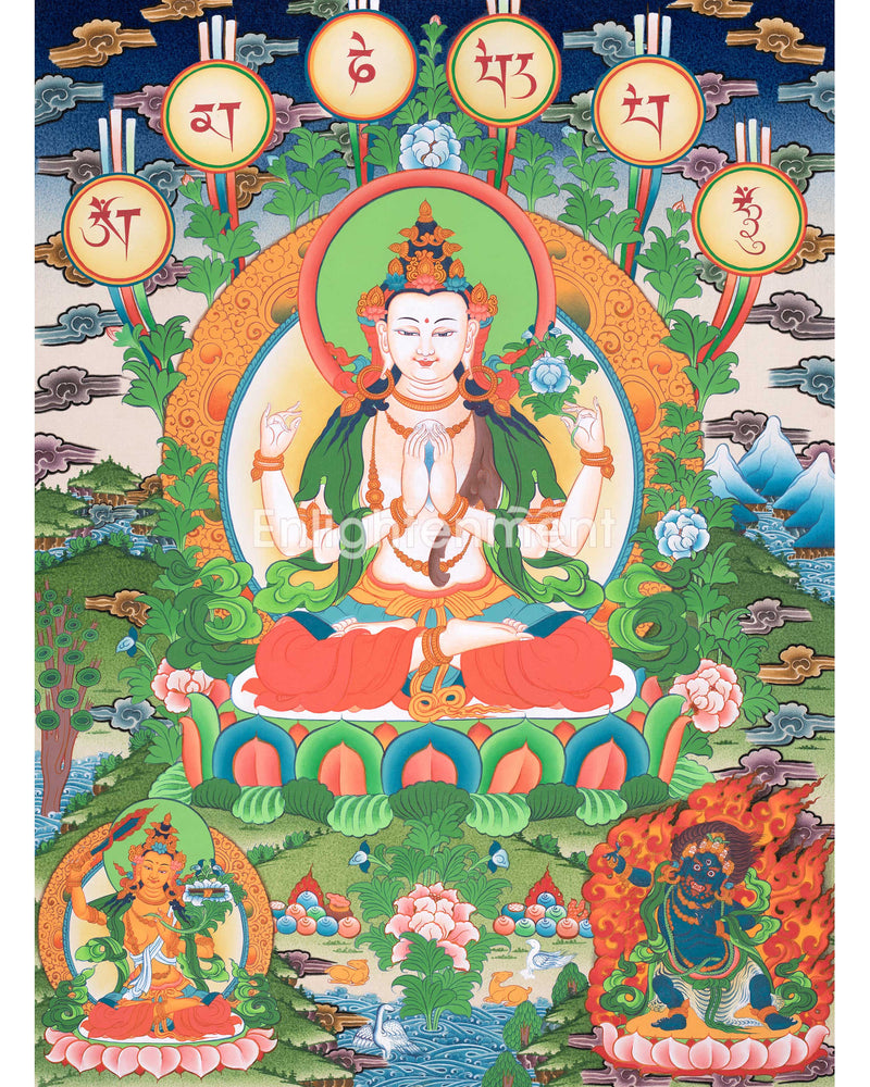 Handpainted Chenresig Thangka