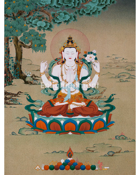 Avalokiteshvara Buddha Thangka | Hand-Painted Buddhist Deity Painting
