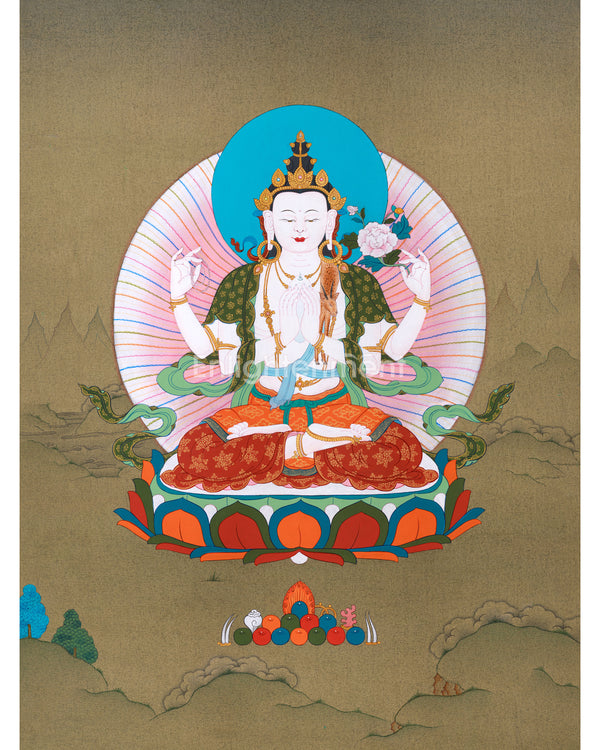 Journey to Compassion: Chenrezig Thangka | Gateway to Inner Tranquility