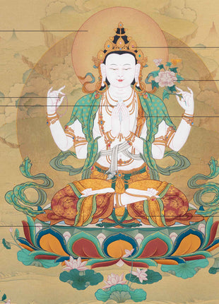 Chenrezig Avalokiteshvara Thangka | Traditional Karma Gadri Style | Path to Compassion
