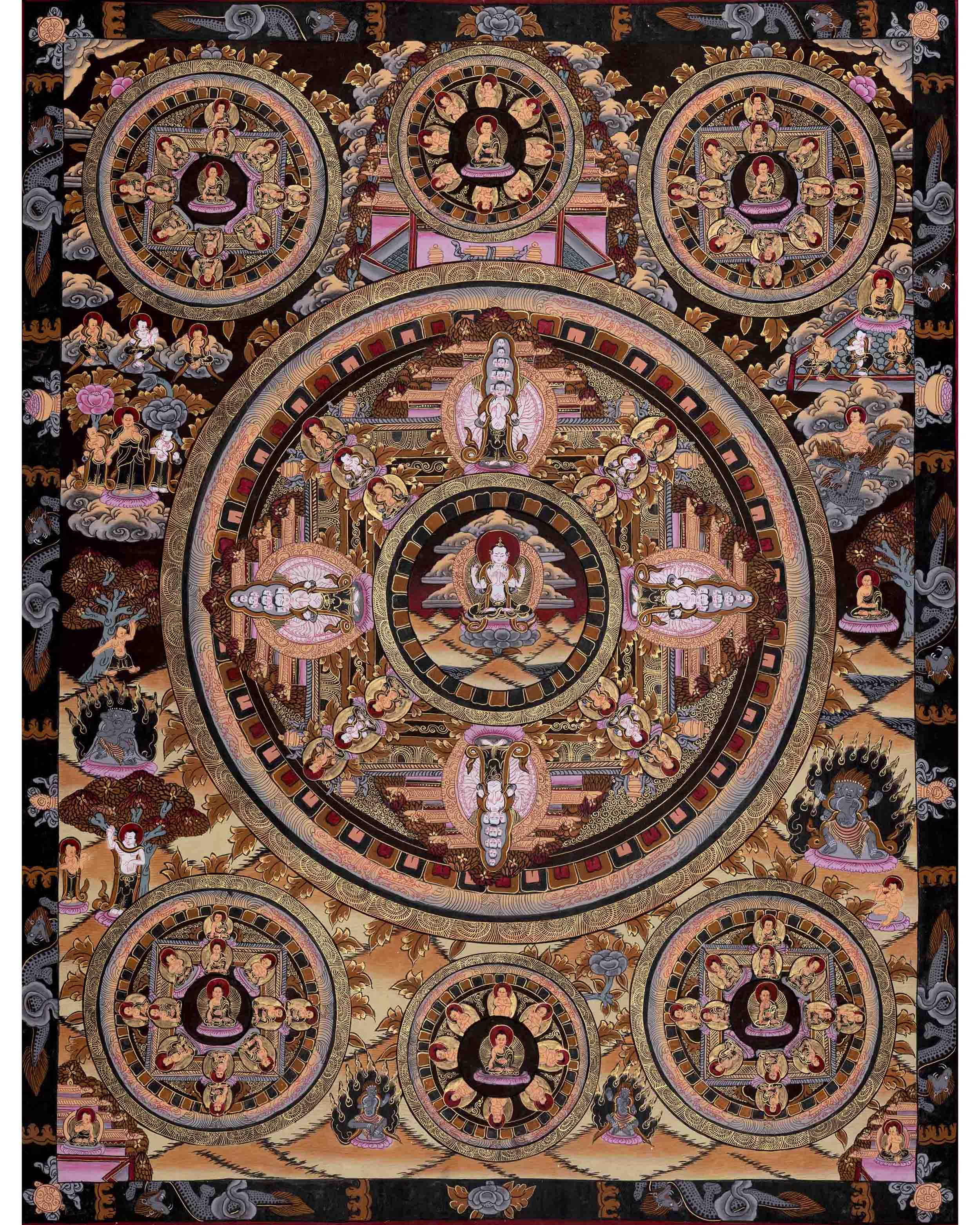 Four Armed Chenrezig Mandala Thangka | Four Armed Chenrezig Mandala Th