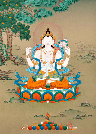 Small Avalokiteshvara Thangka | Traditionally Hand Painted 24K Gold Buddhist Painting