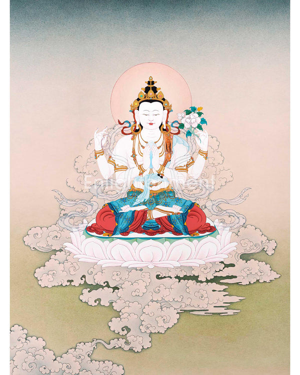 Traditional Chenrezig Thangka | Tibetan Bodhisattva Art