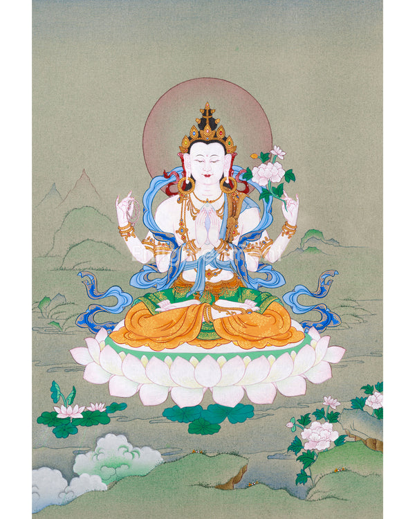 Bodhisattva Chenresig Thangka | Hand-Painted Buddha of Compassion