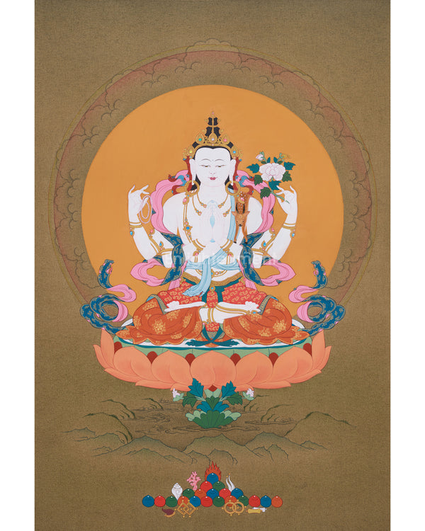 Karma Gadri Thangka of Chenresig | Hand painted Thangka