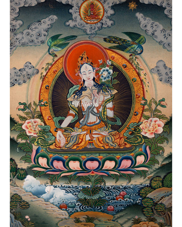 Goddess of Compassion White Tara Thangka Print