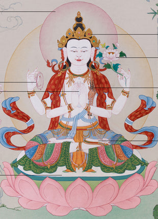 Compassion Buddha, Chenrezig Thangka | Karma Gadri Masterpiece