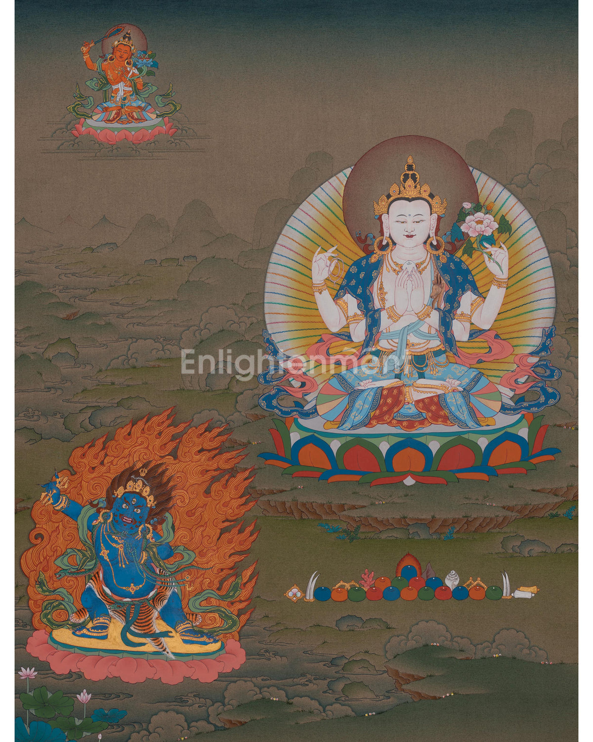 Chenrezig With Manjushri And Vajrapani Thangka