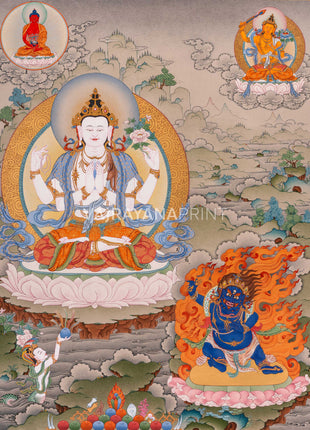Four-Armed Avalokiteshvara Thangka Artwork Print