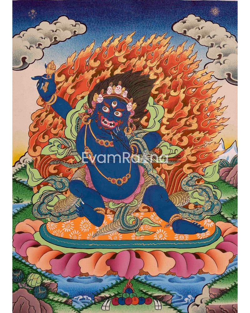 Original Hand-Painted Vajrapani Thangka | Tibetan Buddhist Canvas Art