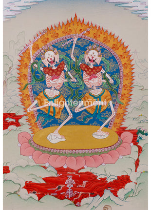 Tibetan Cittipati Thangka | Dancing Skeletons Deities | Divine Protectors