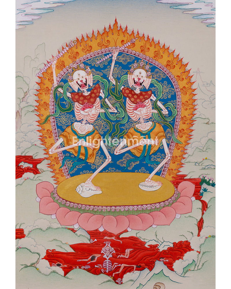 Tibetan Cittipati Thangka | Dancing Skeletons Deities | Divine Protectors