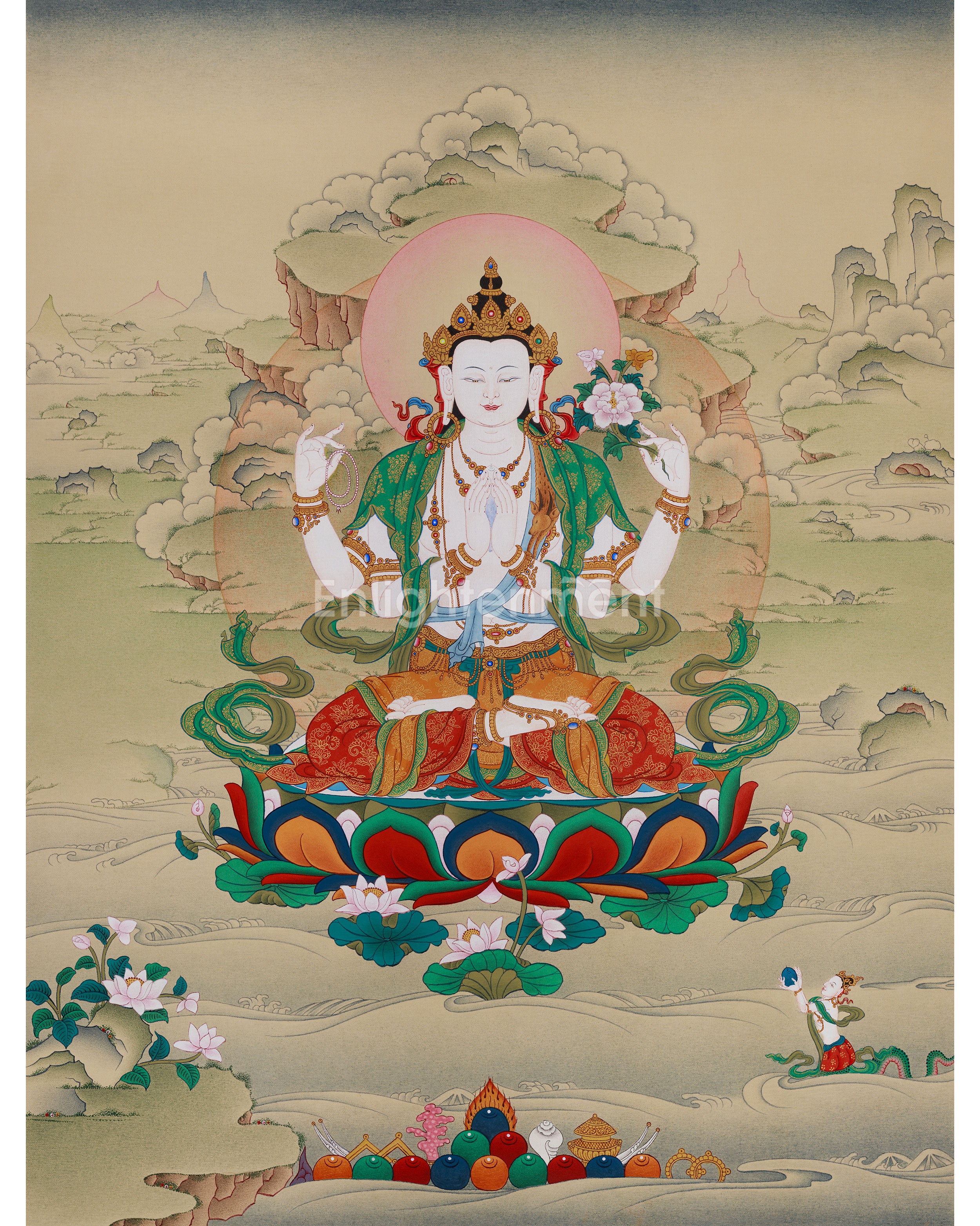 Compassion Buddha Chenrezig Thangka 