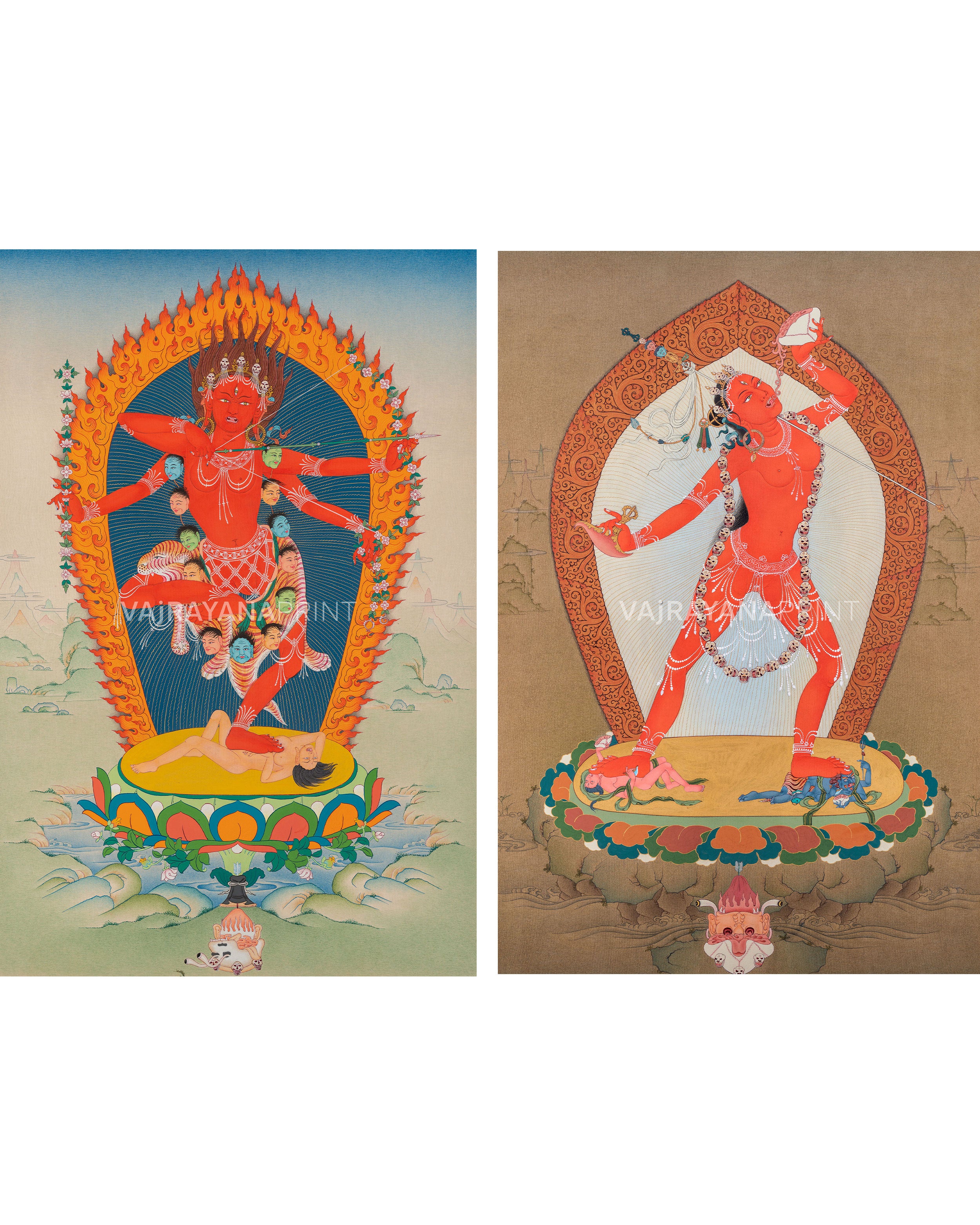 Vajrayogini-Kurukulla Set | Vajrayana Dakini Art | Thangka Prints for