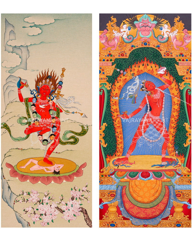 Divine Dakini Set Thangka Prints | Vajrayogini & Vajravarahi | Sacred Female Buddha Art