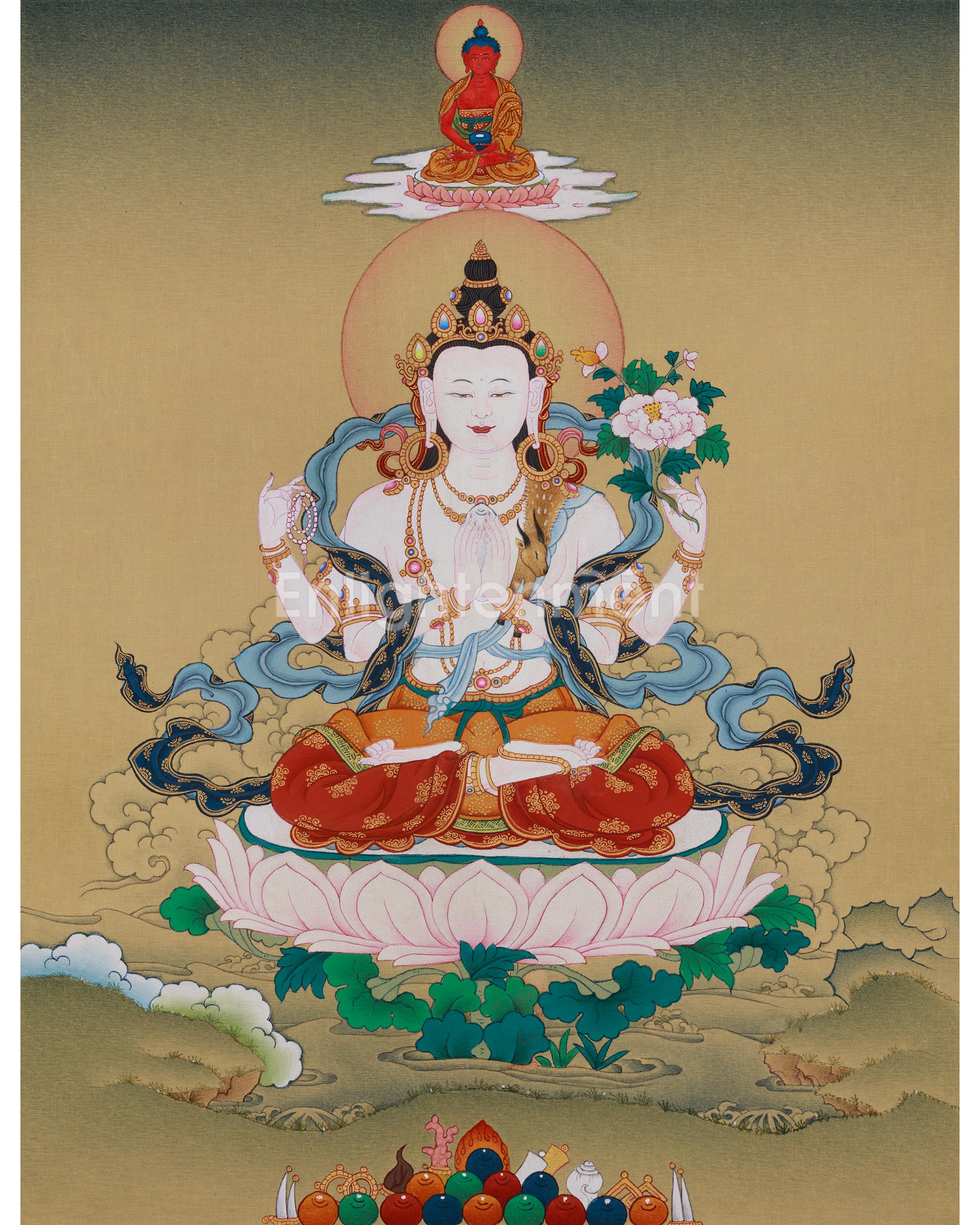 Divine Chenrezig with Amitabha Buddha Thangka