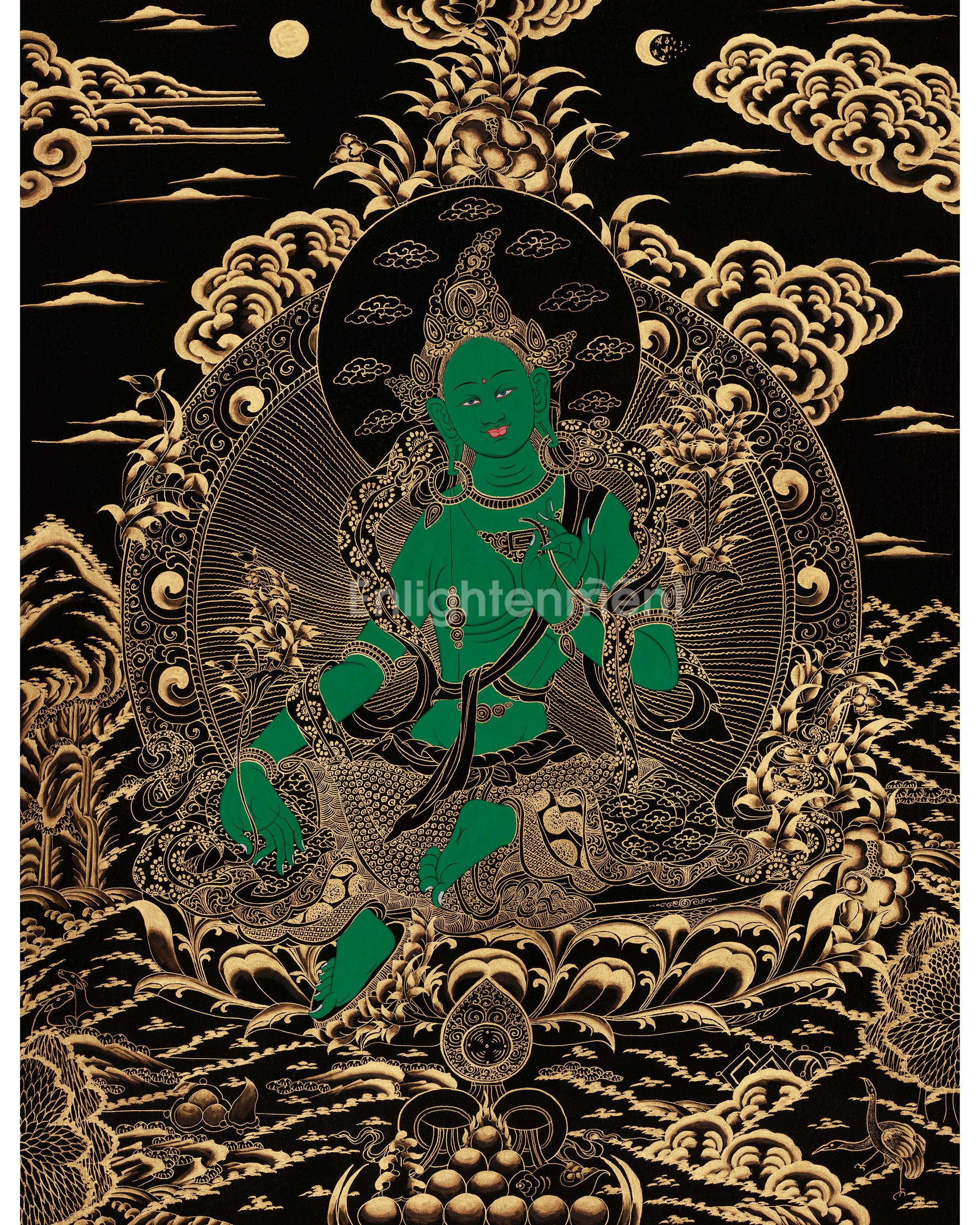 Divine Thangka Of Green Tara