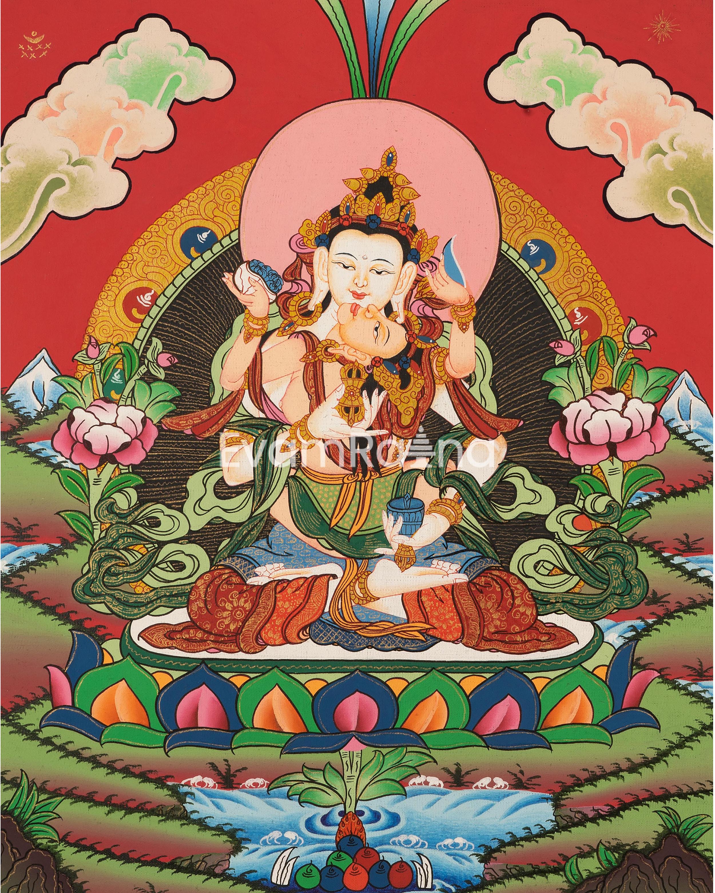 Original Hand-Painted Dorje Sempa Yab Yum Thangka | Dorje Vajra Dorje | Fine Thangka Painting |