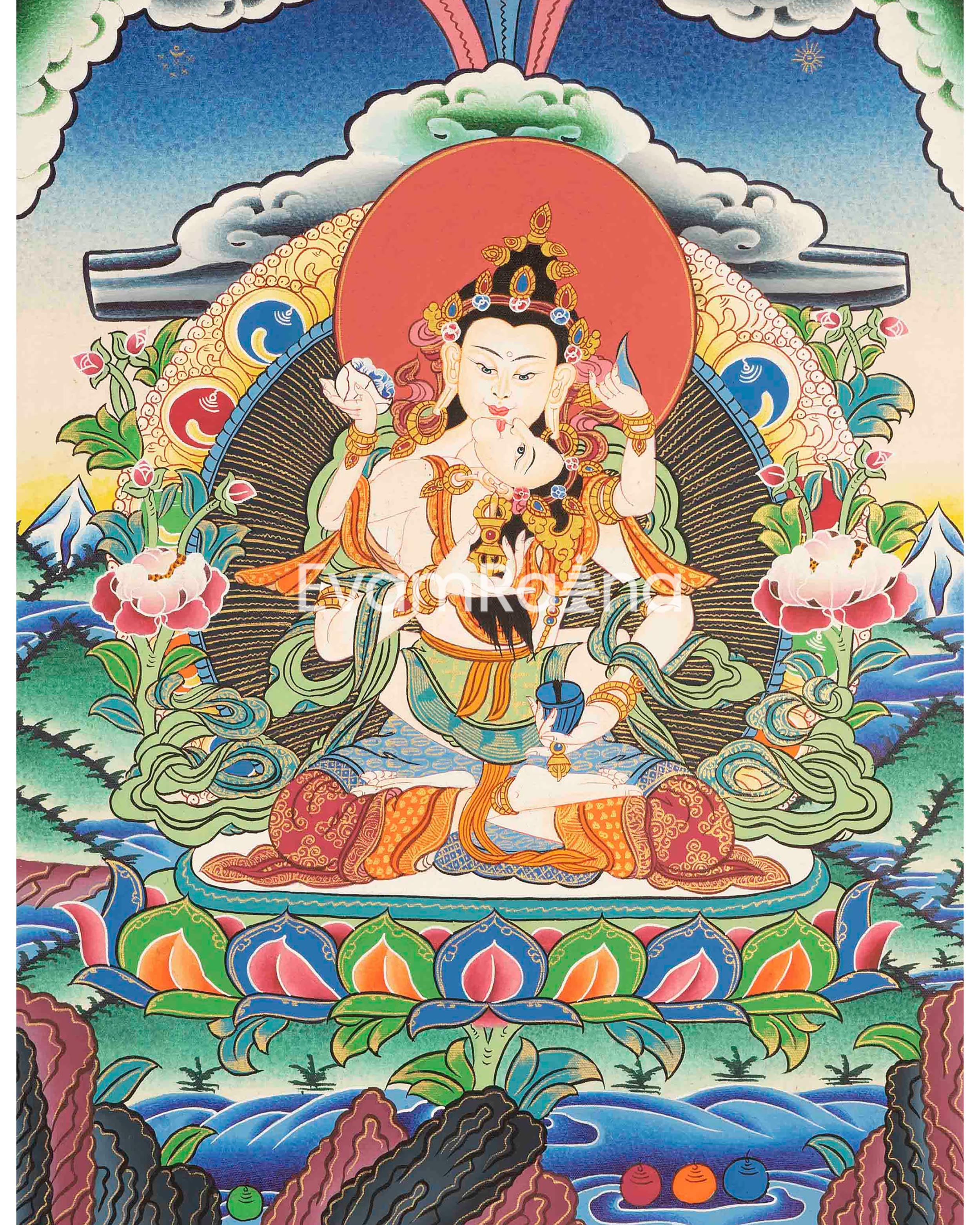 Original Hand-Painted Dorje Sempa Yab Yum Thangka | Dorje Vajra Dorje | Fine Thangka Painting |