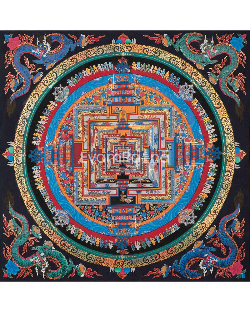 Dragon Kalachakra Mandala Thangka | Wall Hanging Yoga Meditation Canvas Art