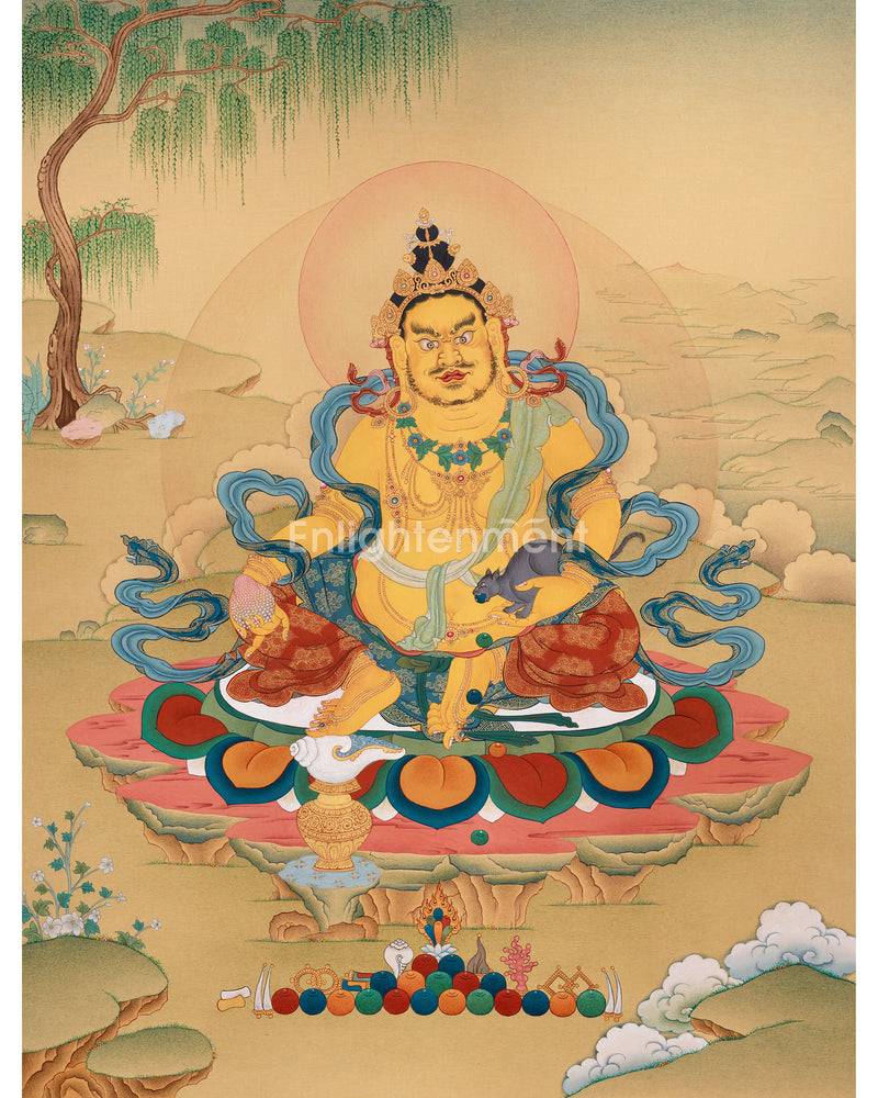 Exquisite Wealth Deity Dzambhala Thangka | Himalayan Art