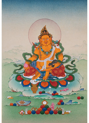 Jambala Thangka | Dzambala Wealth Deity | Hand-Painted with Natural Stone Color And 24K Gold