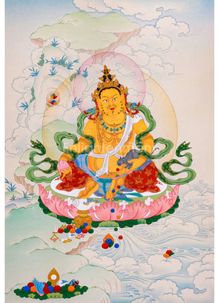 Hand-Painted Dzambhala Thangka | God Of wealth (with consecration and brocade included)