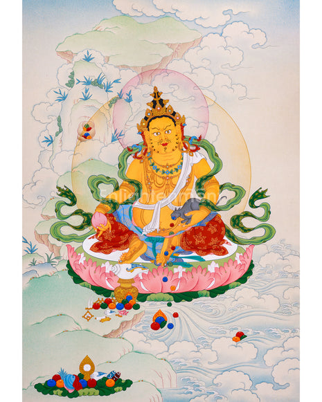 Hand-Painted Dzambhala Thangka | God Of wealth (with consecration and brocade included)