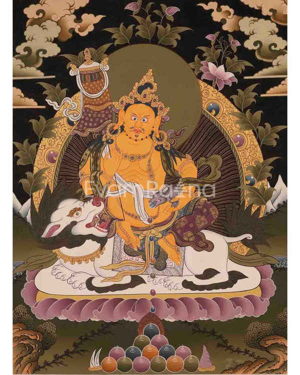 Dzambala Kubera Thangka Painting | Original Hand-Painted Deity Of Wealth