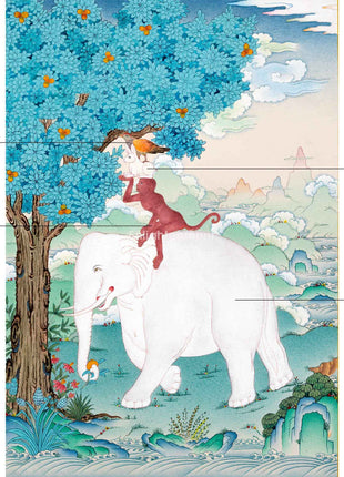 The Tale of Four Harmonious Friends | Tale of Jātaka Thangka | Religious Buddhist Art