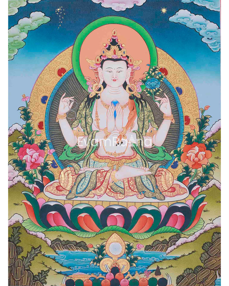 Four Armed Chengrezig Thangka