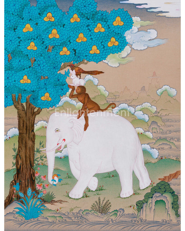 Four Harmonious Friends Thangka
