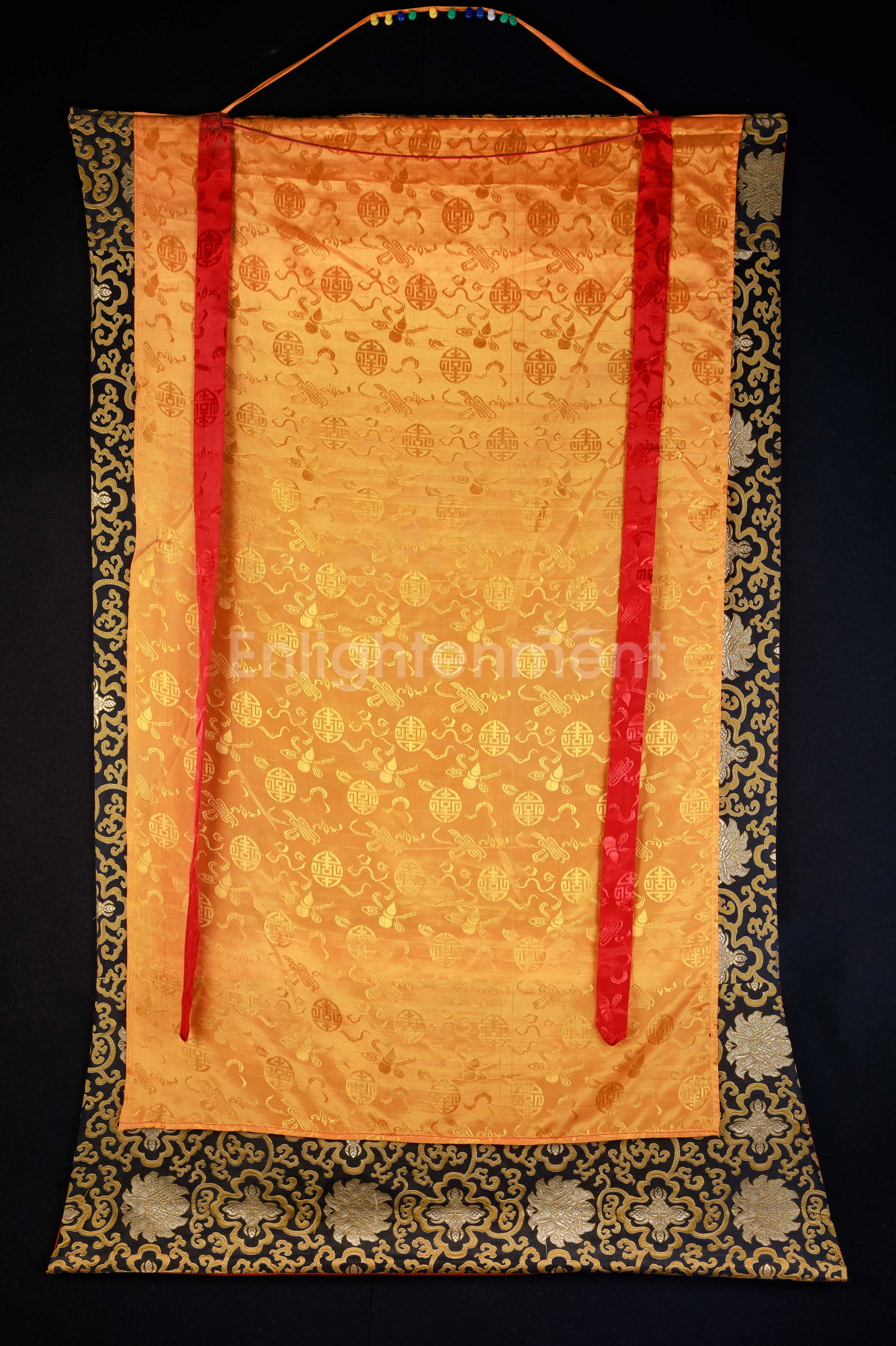 The Wheel of Life (Bhavacakra) Thangka | Fully Gold Embellished on Black Canvas, Brocade Mounted | Tibetan Masterpiece of Samsara