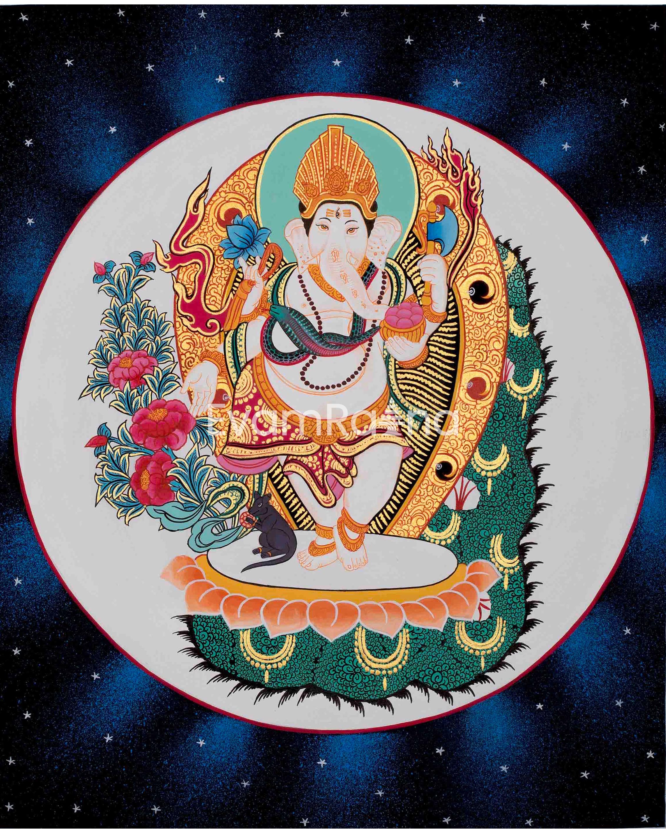 Ganesh Thangka Art | Original Hand Painted Thangka  | Hindu Deity Art for your Peace