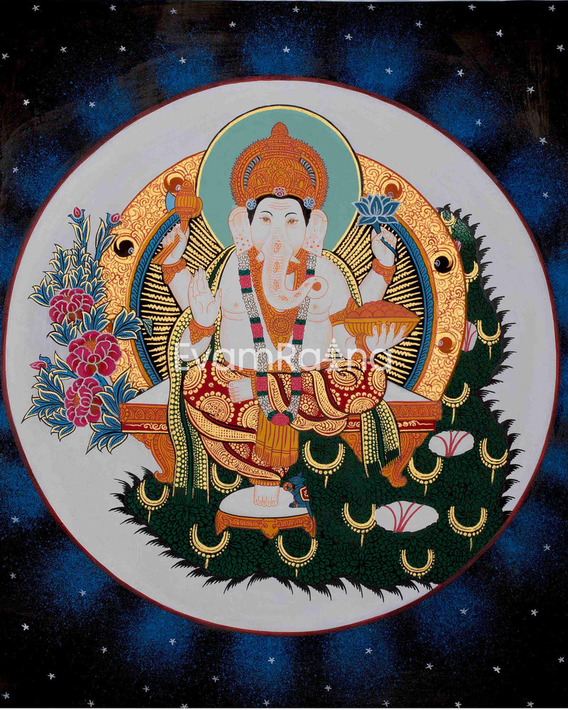 Ganesh Thangka Art | Original Hand Painted Thangka  | Hindu Deity Art for your Peace