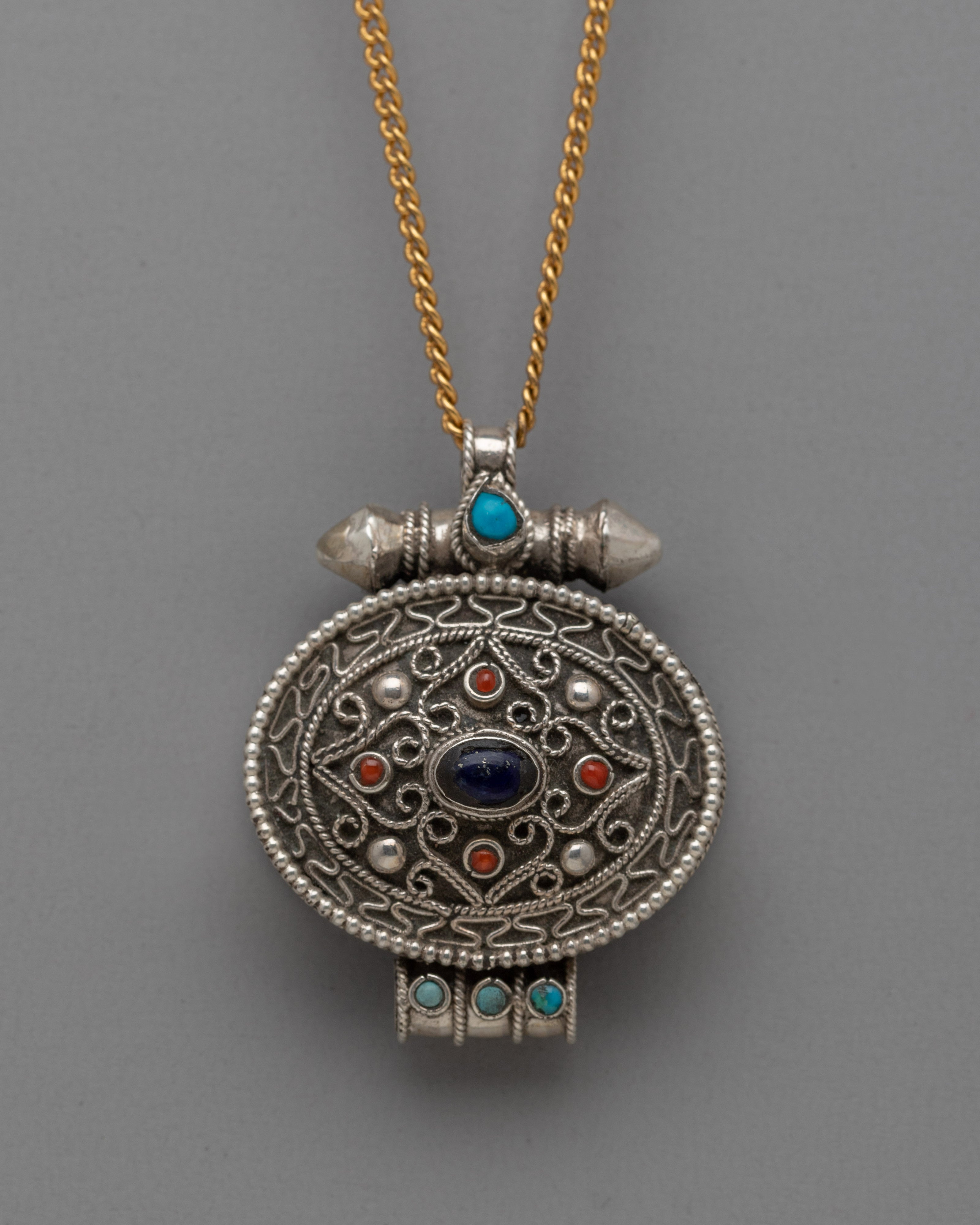 Handcrafted Ghau Prayer Box Pendant | Copper with Intricate Designs for Ritual Use