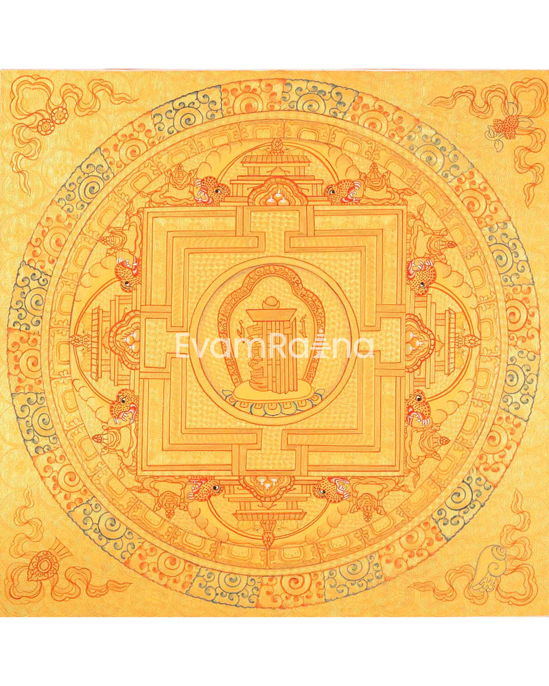 Hand Painted Full Gold Auspicious Mandala Tibetan Thangka | Religious Gift