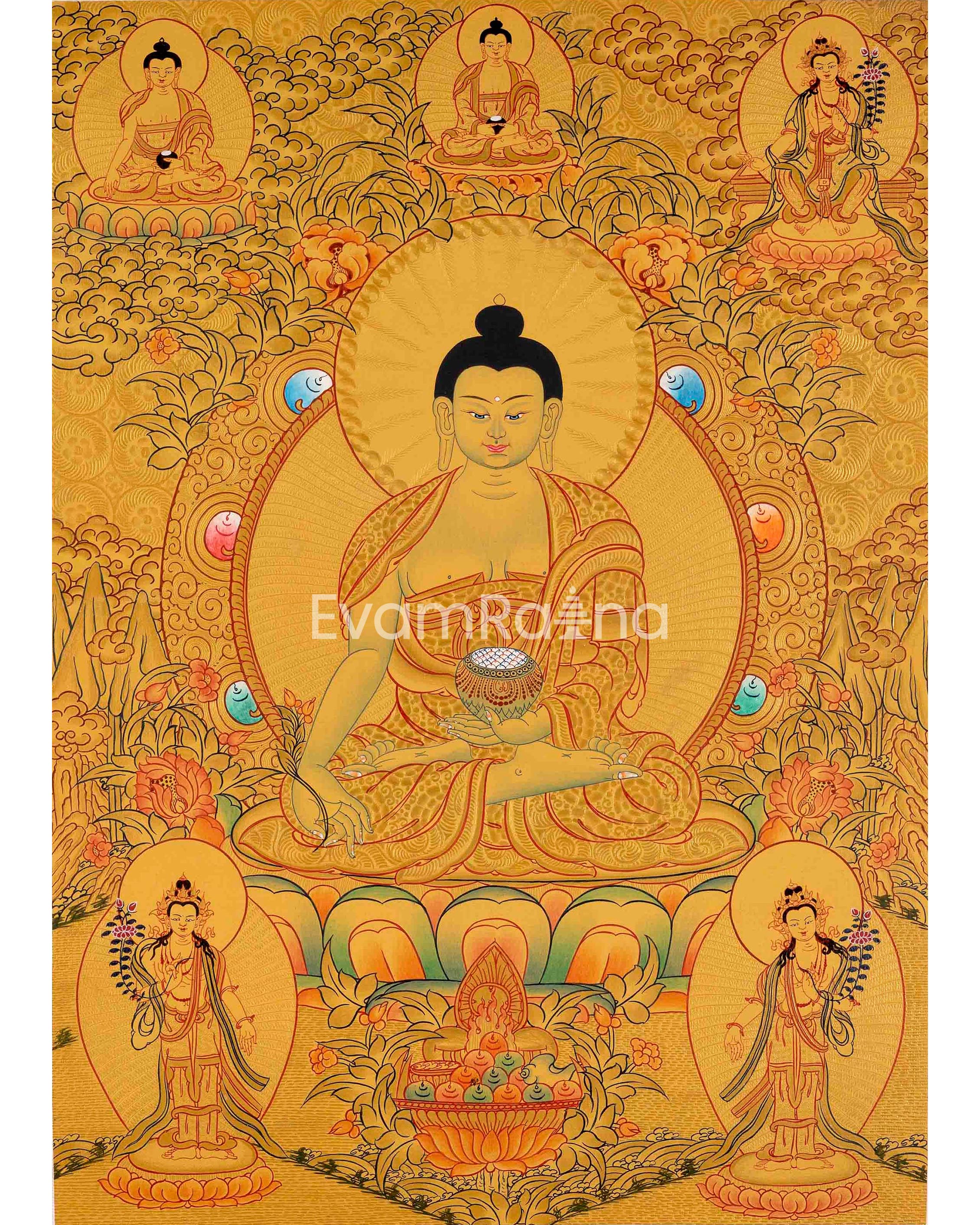 Gold Painted Medicine or Blue Buddha | Original Hand-Painted Bhaisajyaguru Thangka