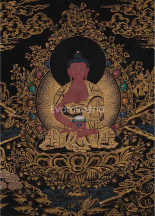 Gold & Black Amitabha Buddha Thangka 