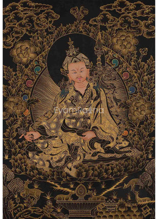 Gold and Black Guru Rinpoche Thangka